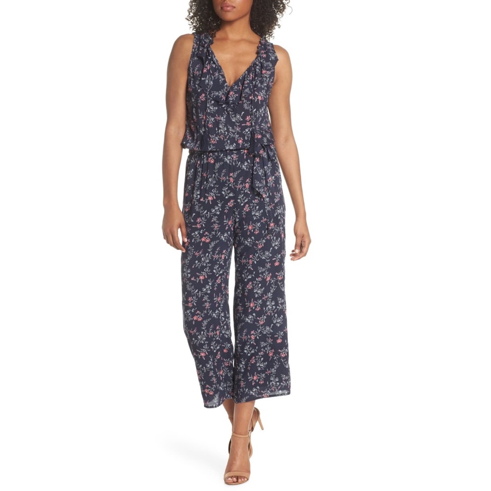 Paige Jumpsuit Sz Large Paletta Floral Navy Pink
